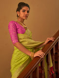 Astonishing Lime Green Weaving Silk Traditional Saree With Blouse - Zeel Clothing