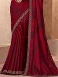 Astonishing Maroon Border Work Chiffon Wedding Wear Saree With Blouse - Zeel Clothing