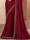 Astonishing Maroon Border Work Chiffon Wedding Wear Saree With Blouse - Zeel Clothing