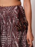 Boho pleated skirt with geometric print and gold coin embellishments, stylish women's fashion
