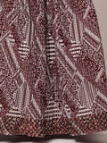 Burgundy geometric print pleated maxi skirt for women, stylish and trendy fashion