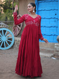 Astonishing Maroon Embroidered Rayon Navratri Wear Gown - Zeel Clothing