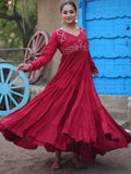 Astonishing Maroon Embroidered Rayon Navratri Wear Gown - Zeel Clothing