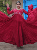 Astonishing Maroon Embroidered Rayon Navratri Wear Gown - Zeel Clothing