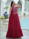 Astonishing Maroon Gamthi Work Rayon Navratri Special Gown - Zeel Clothing