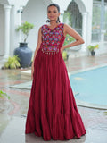 Astonishing Maroon Gamthi Work Rayon Navratri Special Gown - Zeel Clothing