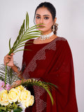 Astonishing Maroon Swarovski Work Georgette Saree With Blouse