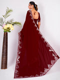 Astonishing Maroon Swarovski Work Georgette Saree With Blouse