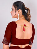 Astonishing Maroon Swarovski Work Georgette Saree With Blouse