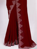 Astonishing Maroon Swarovski Work Georgette Saree With Blouse
