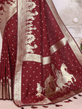Astonishing Maroon Zari Weaving Kochi Silk Festive Wear Saree With Blouse - Zeel Clothing