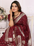 Astonishing Maroon Zari Weaving Kochi Silk Festive Wear Saree With Blouse - Zeel Clothing