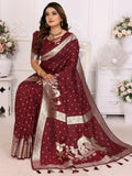 Astonishing Maroon Zari Weaving Kochi Silk Festive Wear Saree With Blouse - Zeel Clothing