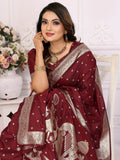 Astonishing Maroon Zari Weaving Kochi Silk Festive Wear Saree With Blouse - Zeel Clothing