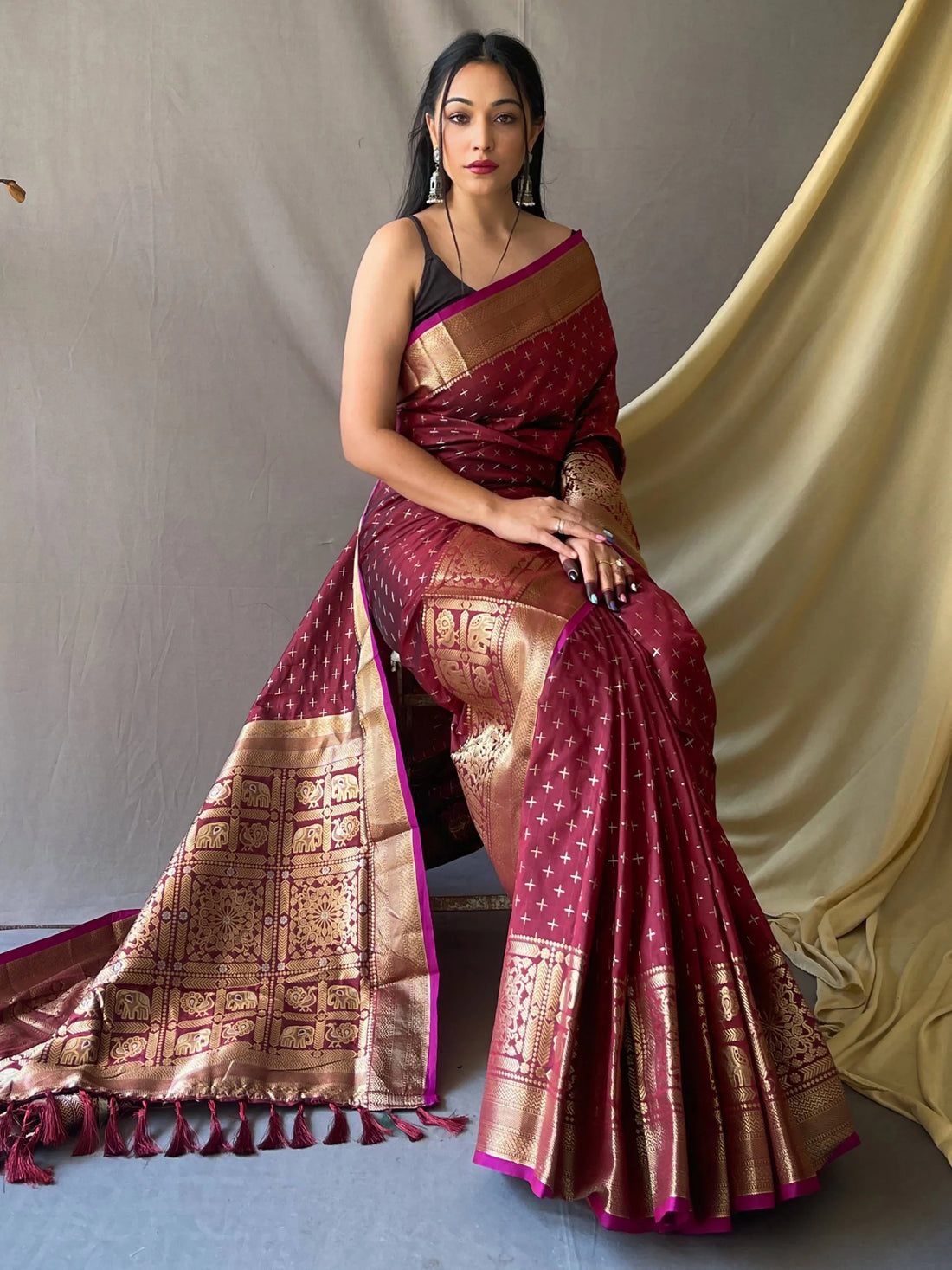 Astonishing Maroon Zari Woven Silk Festival Wear Saree With Blouse - Zeel Clothing