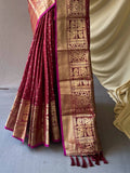 Astonishing Maroon Zari Woven Silk Festival Wear Saree With Blouse - Zeel Clothing