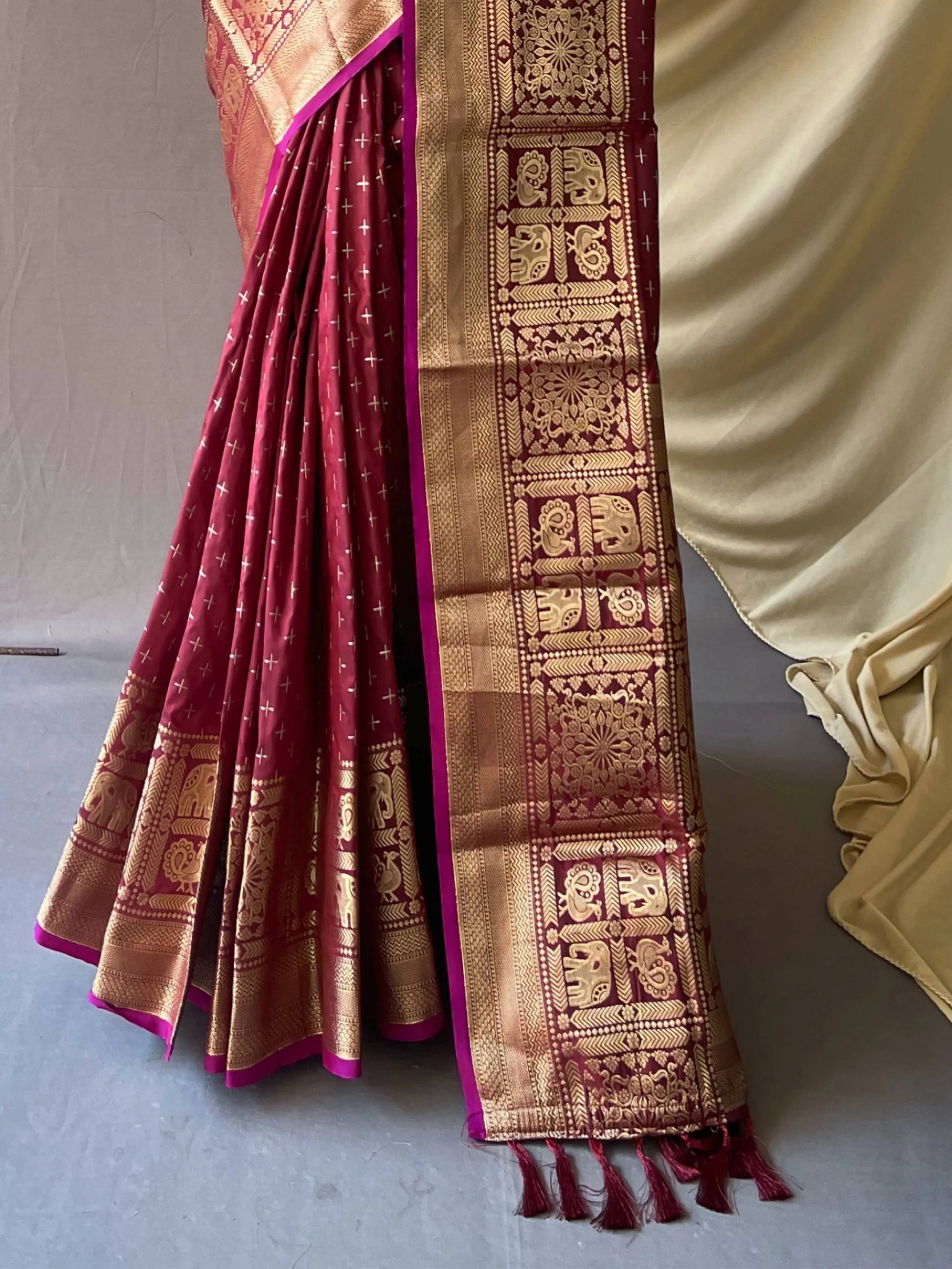 Astonishing Maroon Zari Woven Silk Festival Wear Saree With Blouse - Zeel Clothing