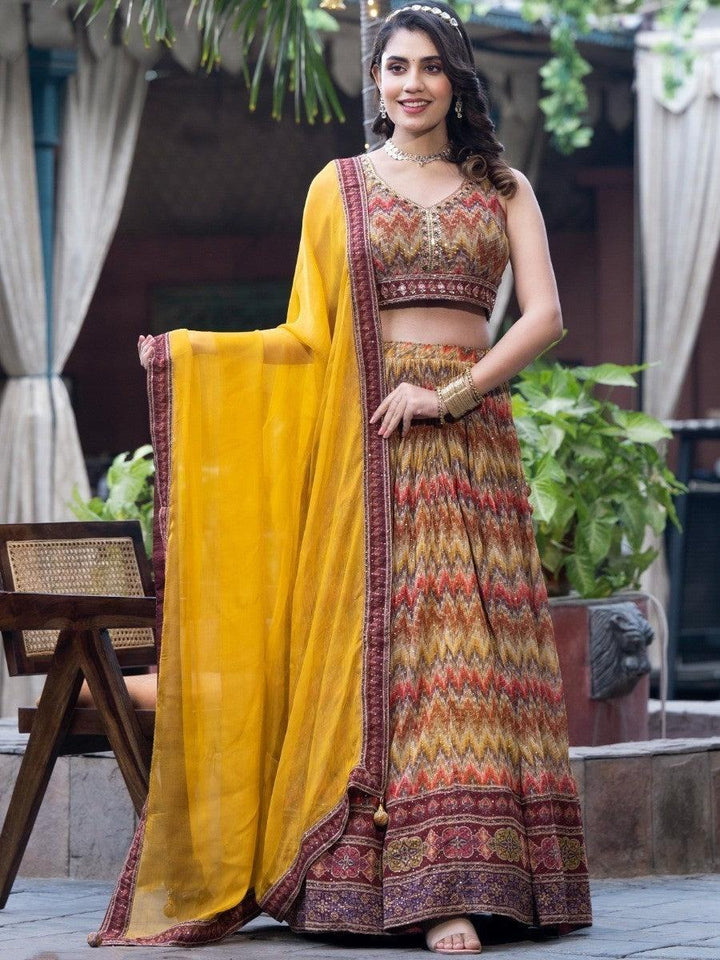 Astonishing Multi-Color Digital Printed Chinon Lehenga Choli