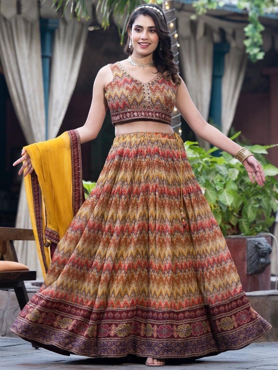 Astonishing Multi-Color Digital Printed Chinon Lehenga Choli