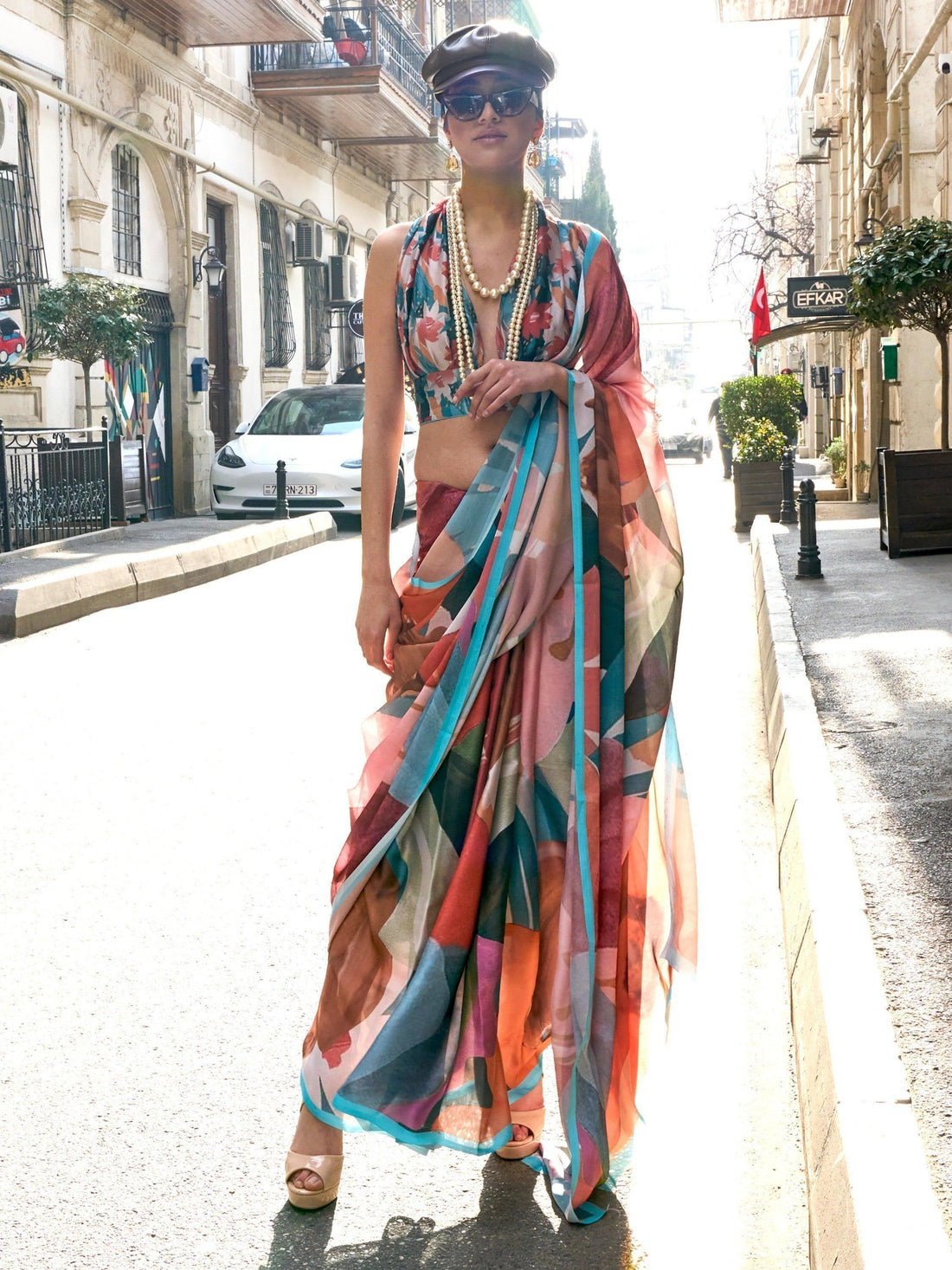 Astonishing Multi-Color Digital Printed Satin Casual Wear Saree