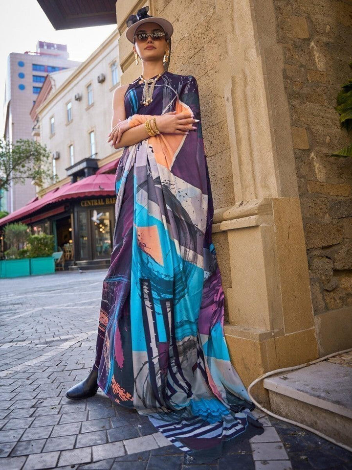 Astonishing Multi-Color Digital Printed Silk Saree With Blouse