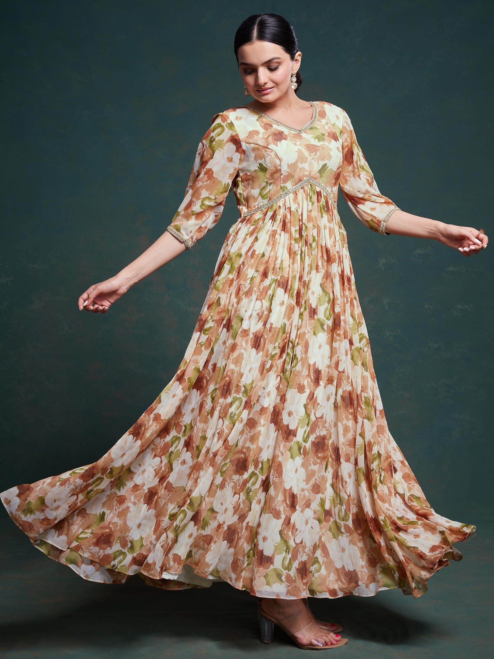 Astonishing Multi-Color Floral Printed Georgette Festival Wear Gown - Zeel Clothing
