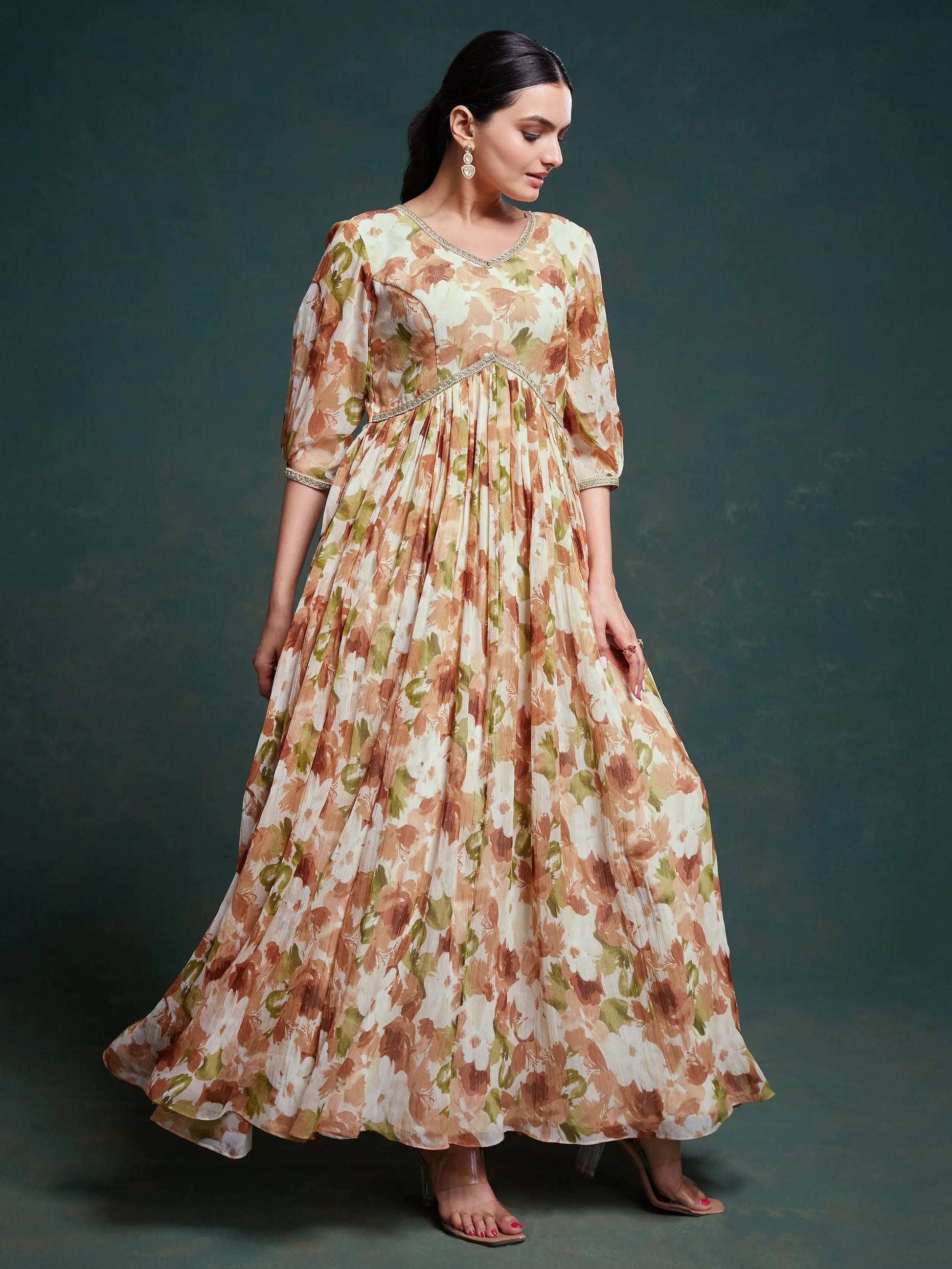 Astonishing Multi-Color Floral Printed Georgette Festival Wear Gown - Zeel Clothing