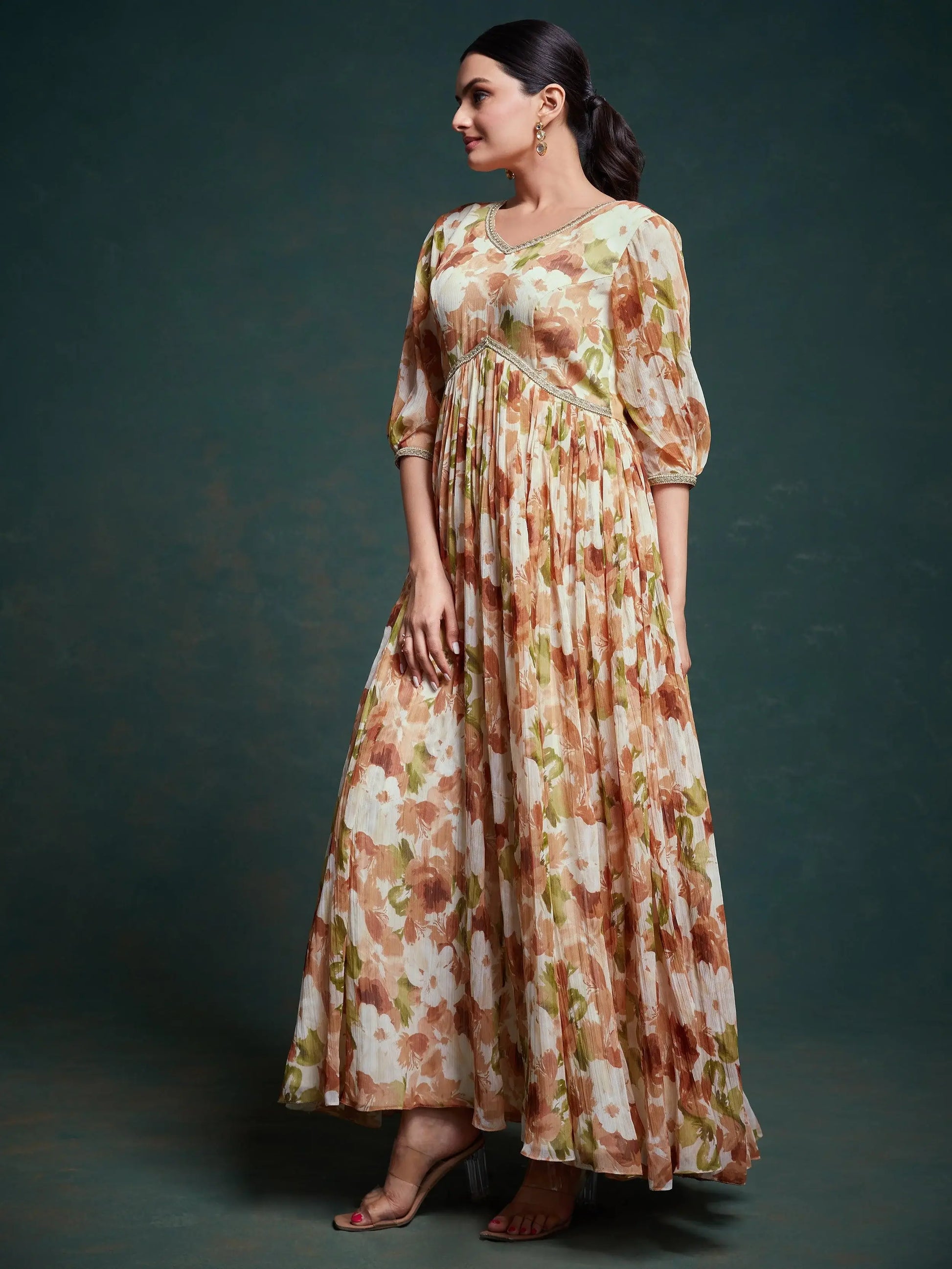 Astonishing Multi-Color Floral Printed Georgette Festival Wear Gown - Zeel Clothing