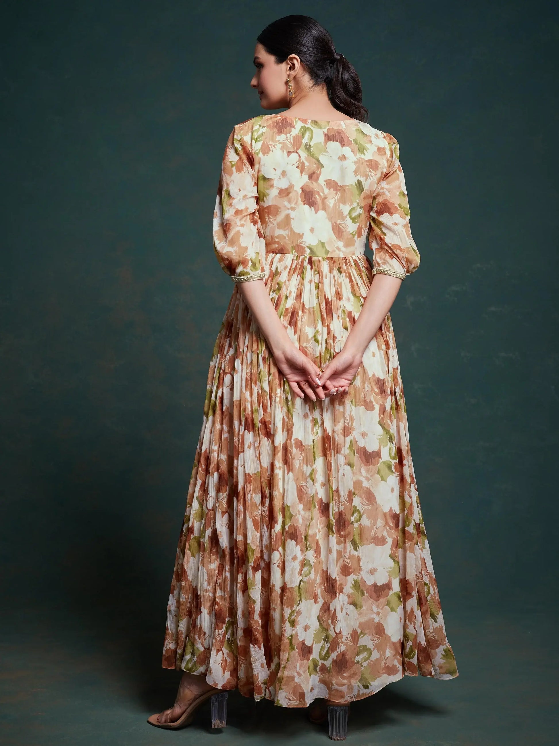Astonishing Multi-Color Floral Printed Georgette Festival Wear Gown - Zeel Clothing