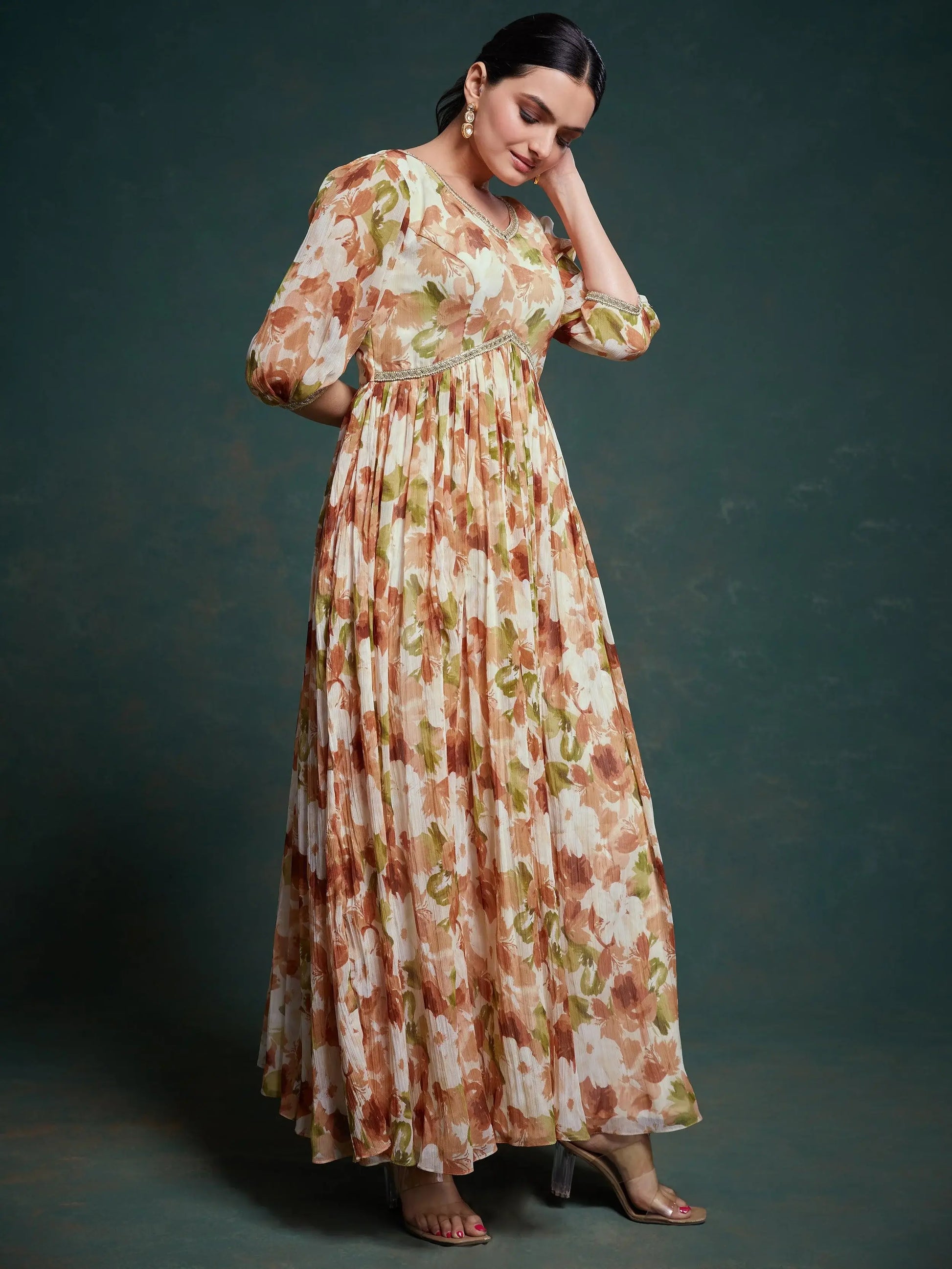 Astonishing Multi-Color Floral Printed Georgette Festival Wear Gown - Zeel Clothing