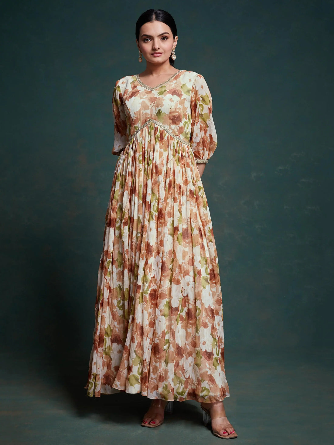 Astonishing Multi-Color Floral Printed Georgette Festival Wear Gown - Zeel Clothing