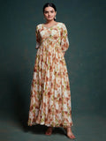 Astonishing Multi-Color Floral Printed Georgette Festival Wear Gown - Zeel Clothing