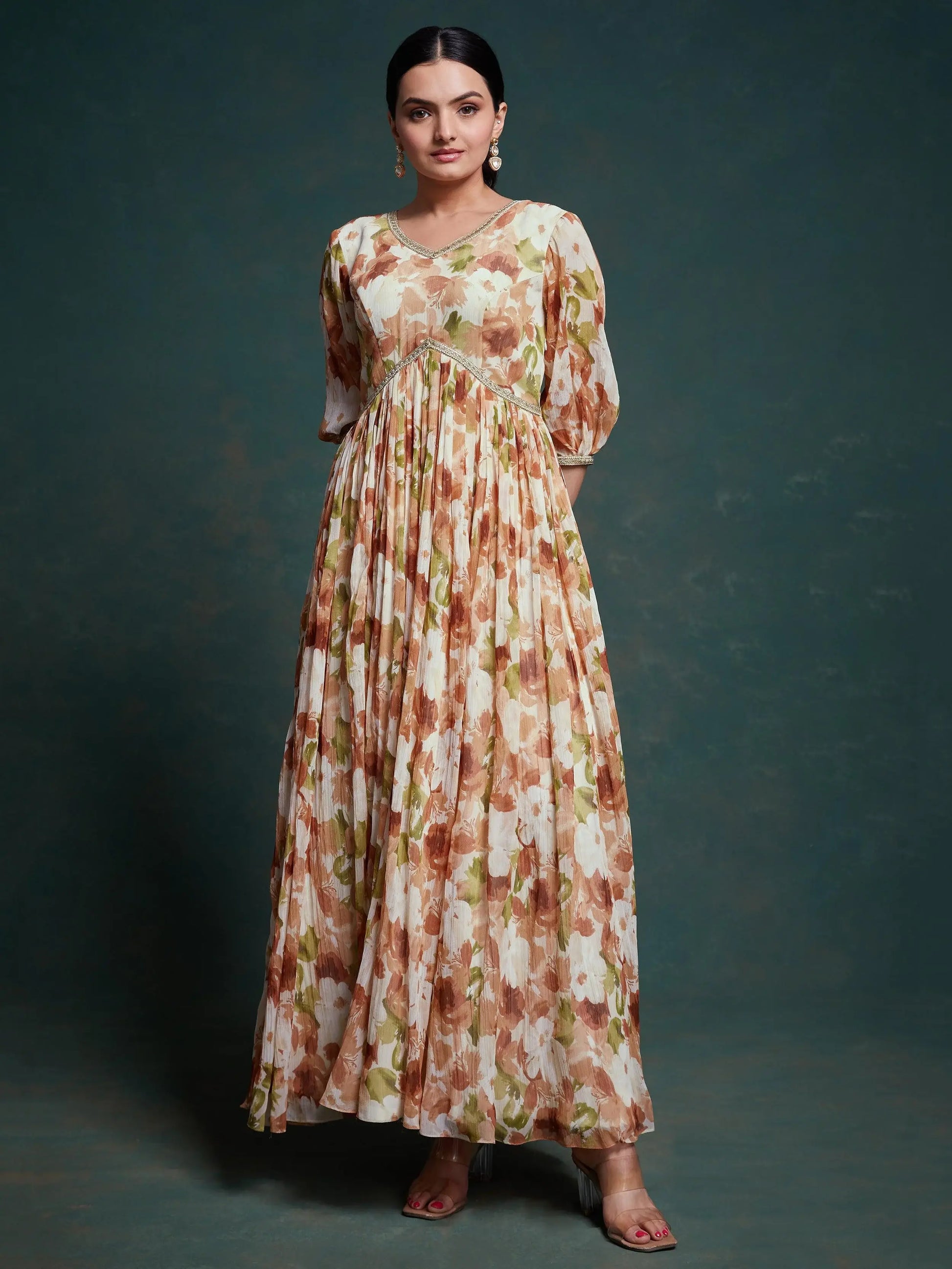 Astonishing Multi-Color Floral Printed Georgette Festival Wear Gown - Zeel Clothing