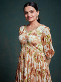Astonishing Multi-Color Floral Printed Georgette Festival Wear Gown