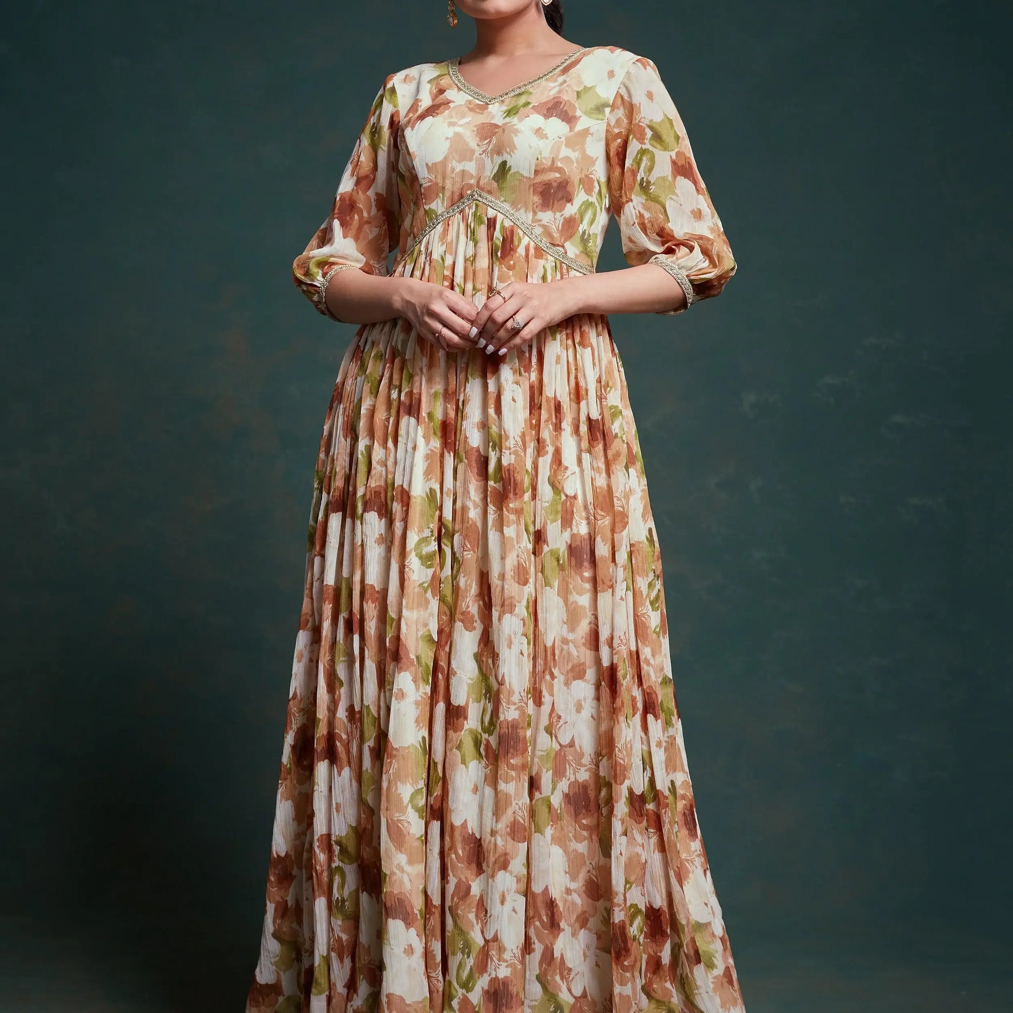 Astonishing Multi-Color Floral Printed Georgette Festival Wear Gown - Zeel Clothing