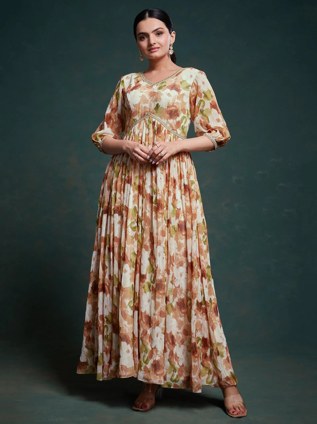 Astonishing Multi-Color Floral Printed Georgette Festival Wear Gown - Zeel Clothing