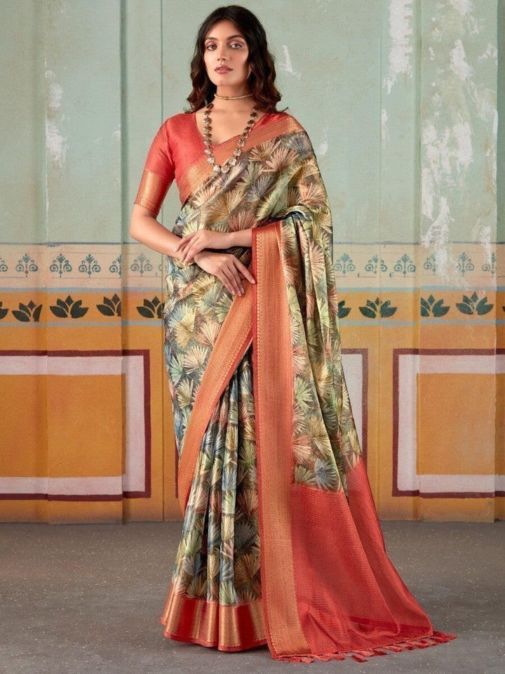 Astonishing Multi-Color Floral Printed Silk Saree With Blouse