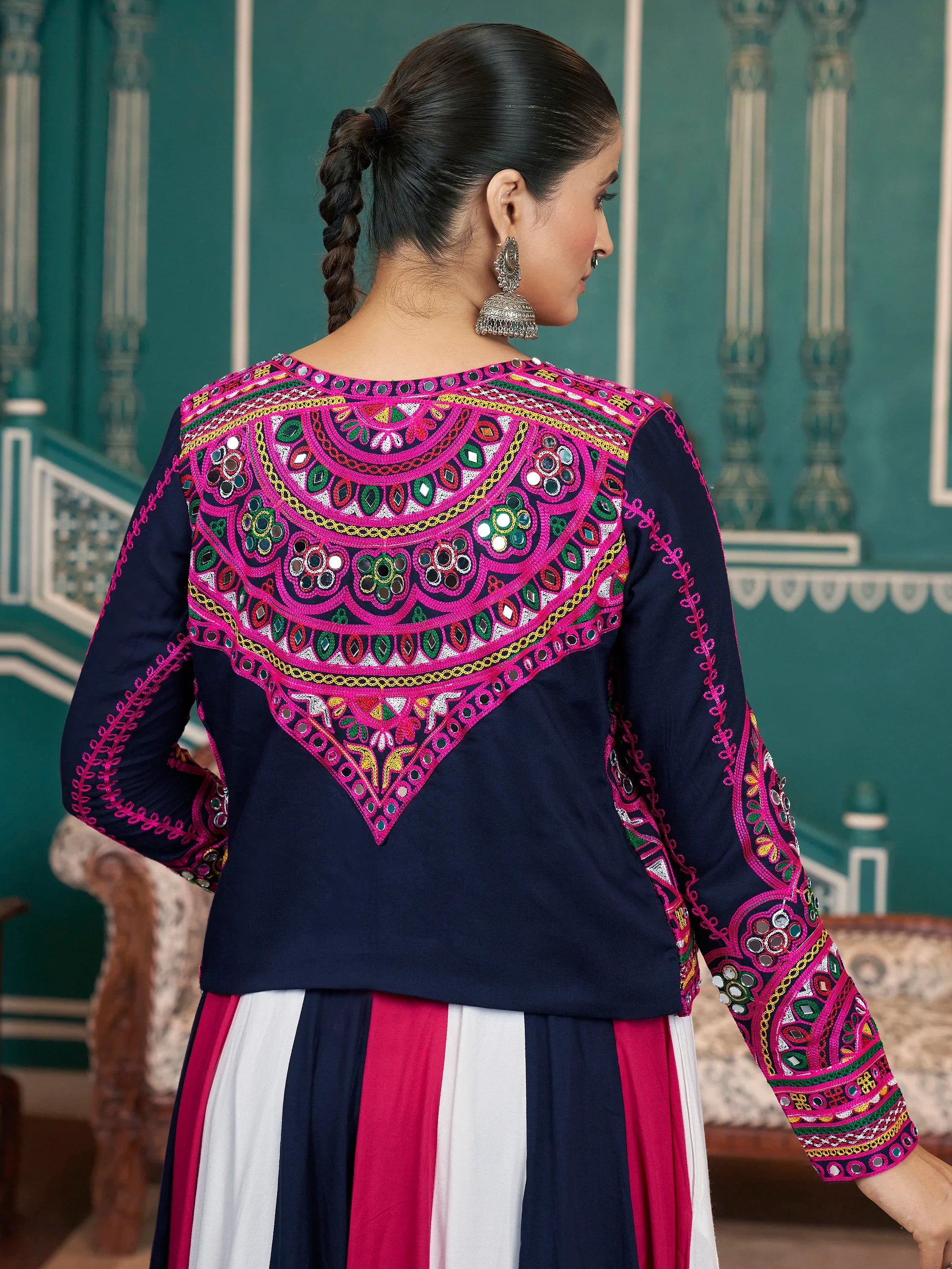 Astonishing Multi-Color Mirror Work Rayon Lehenga Choli With Jacket - Zeel Clothing