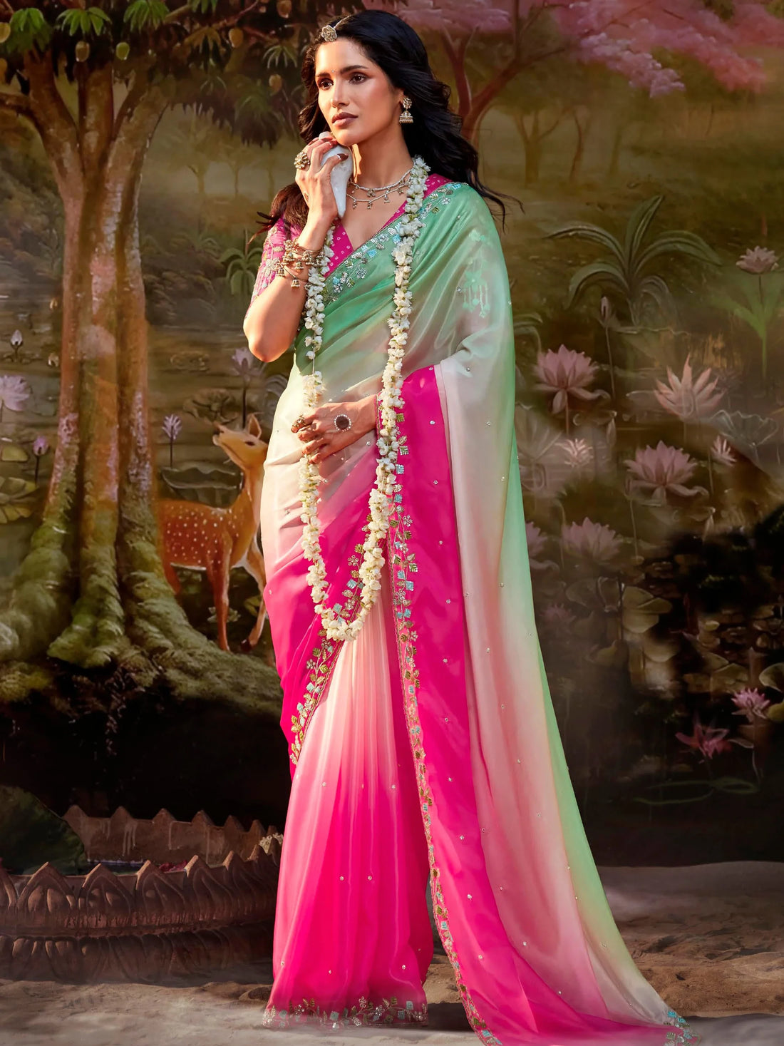 Astonishing Multi-Color Organza Event Wear Saree With Blouse - Zeel Clothing