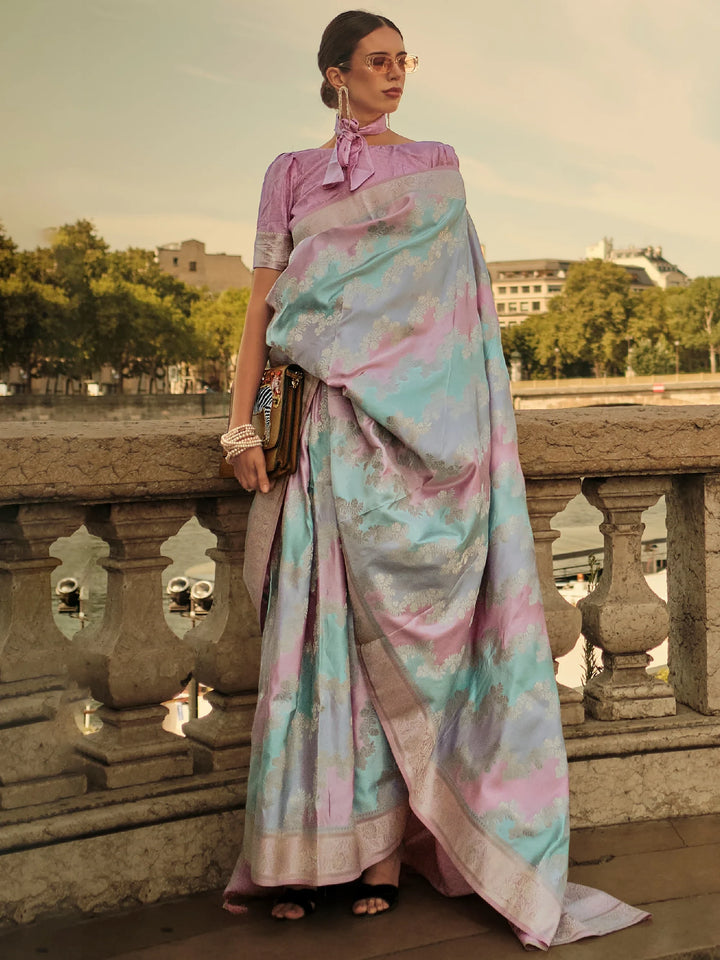 Astonishing Multi-Color Zari Weaving Satin Saree With Blouse - Zeel Clothing