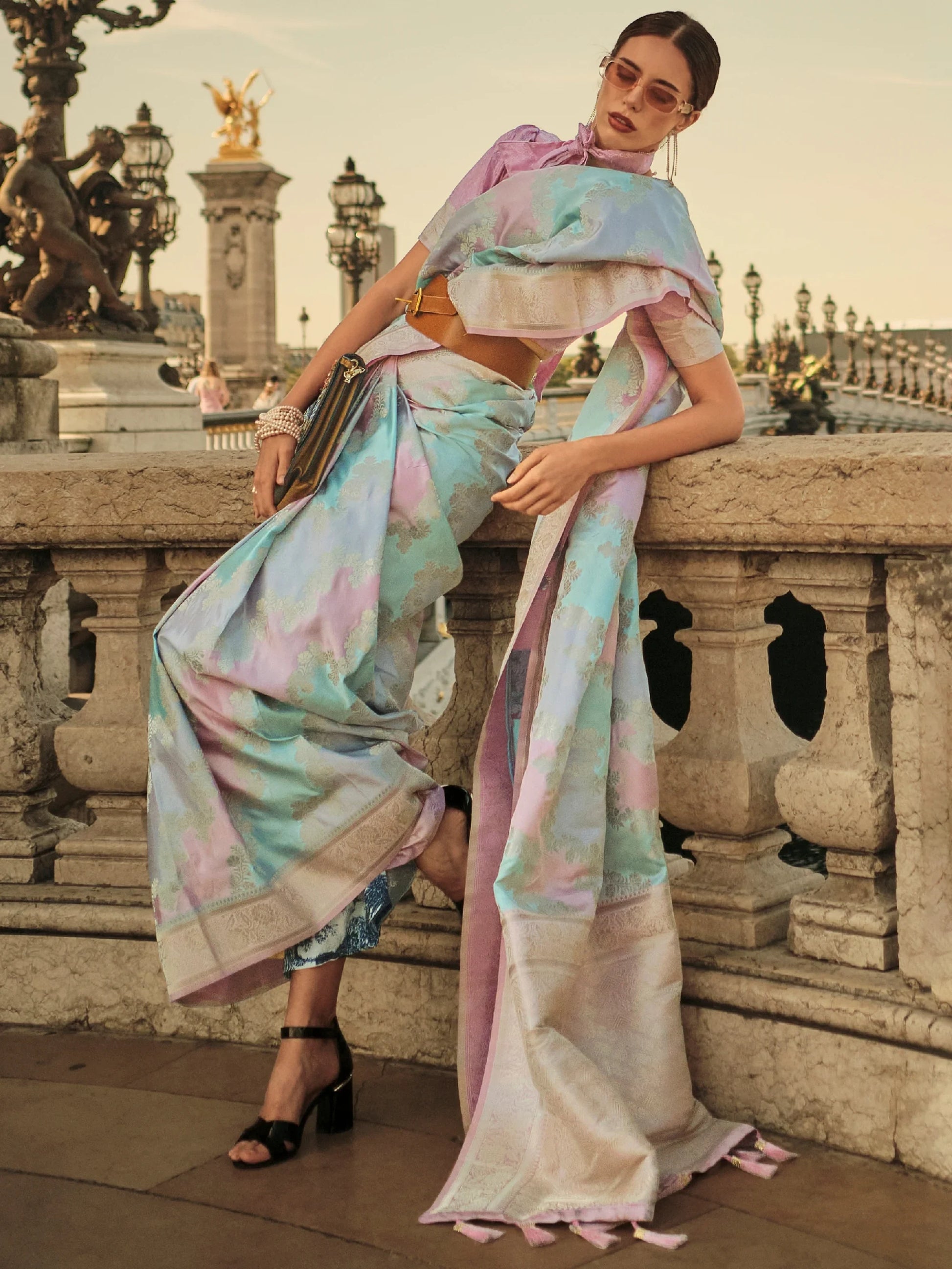 Astonishing Multi-Color Zari Weaving Satin Saree With Blouse - Zeel Clothing