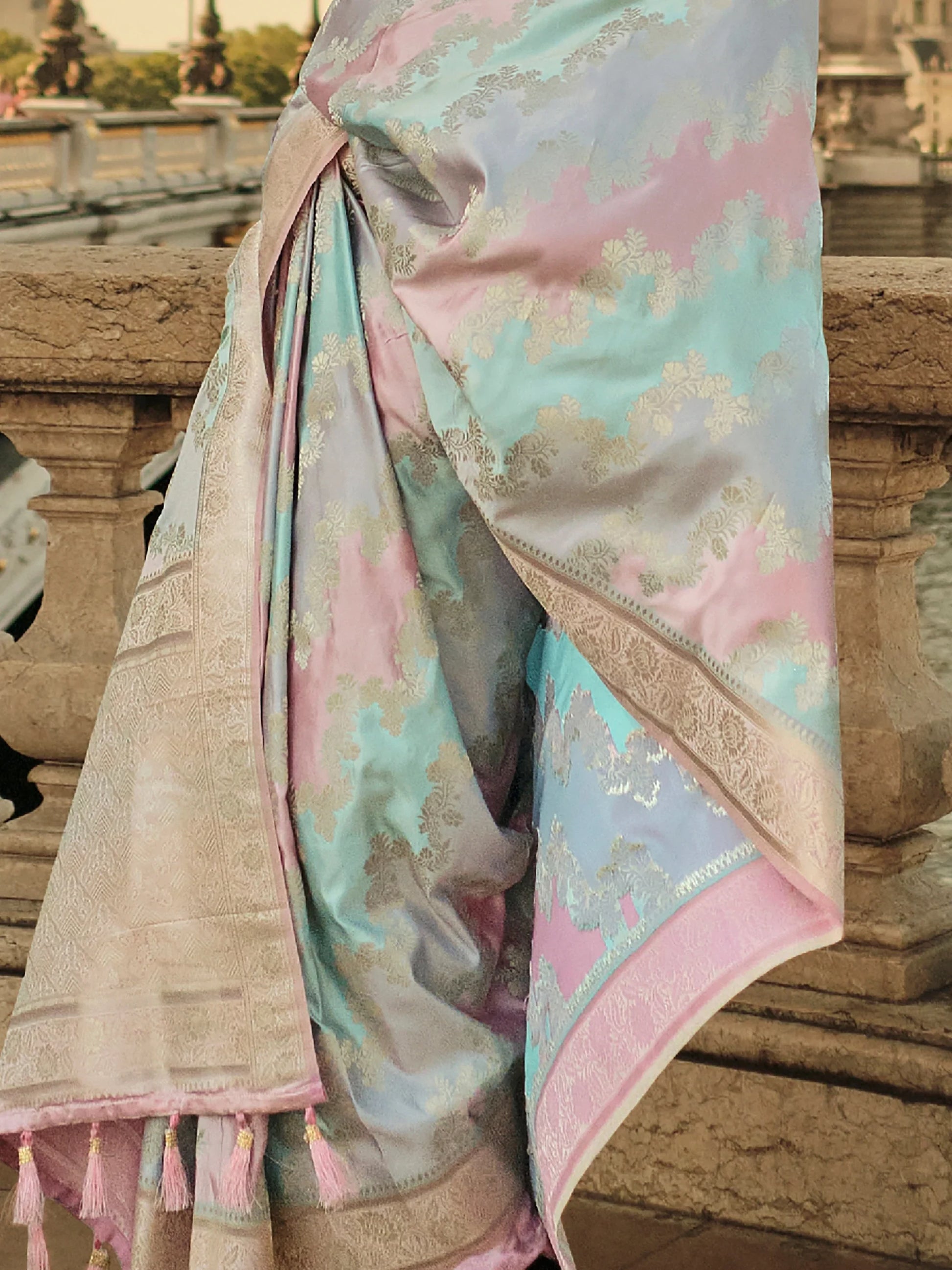Astonishing Multi-Color Zari Weaving Satin Saree With Blouse - Zeel Clothing