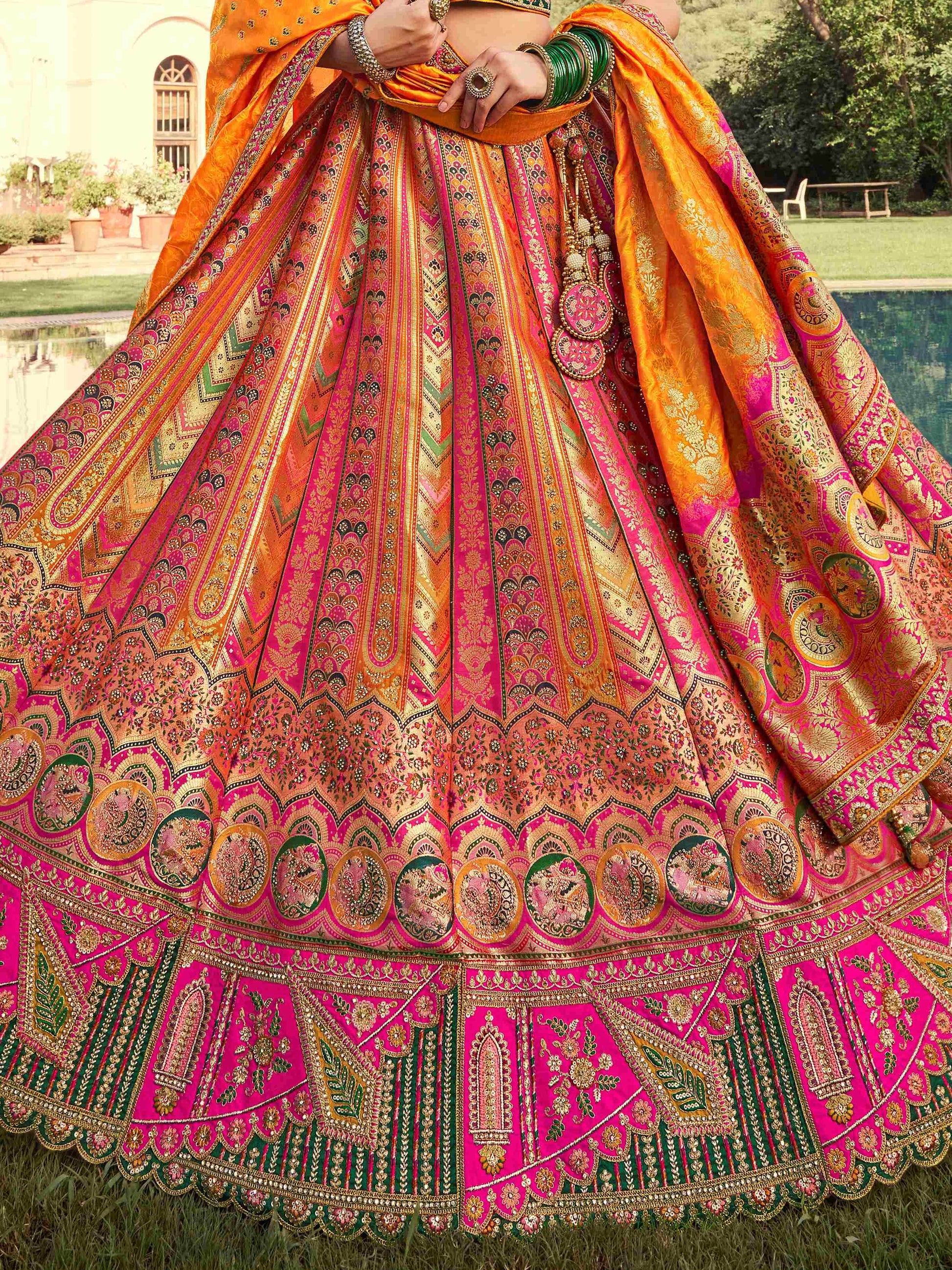 Astonishing Mustard Yellow Sequins Embroidery Banarasi Silk Engagement Wear Lehenga Choli - Zeel Clothing