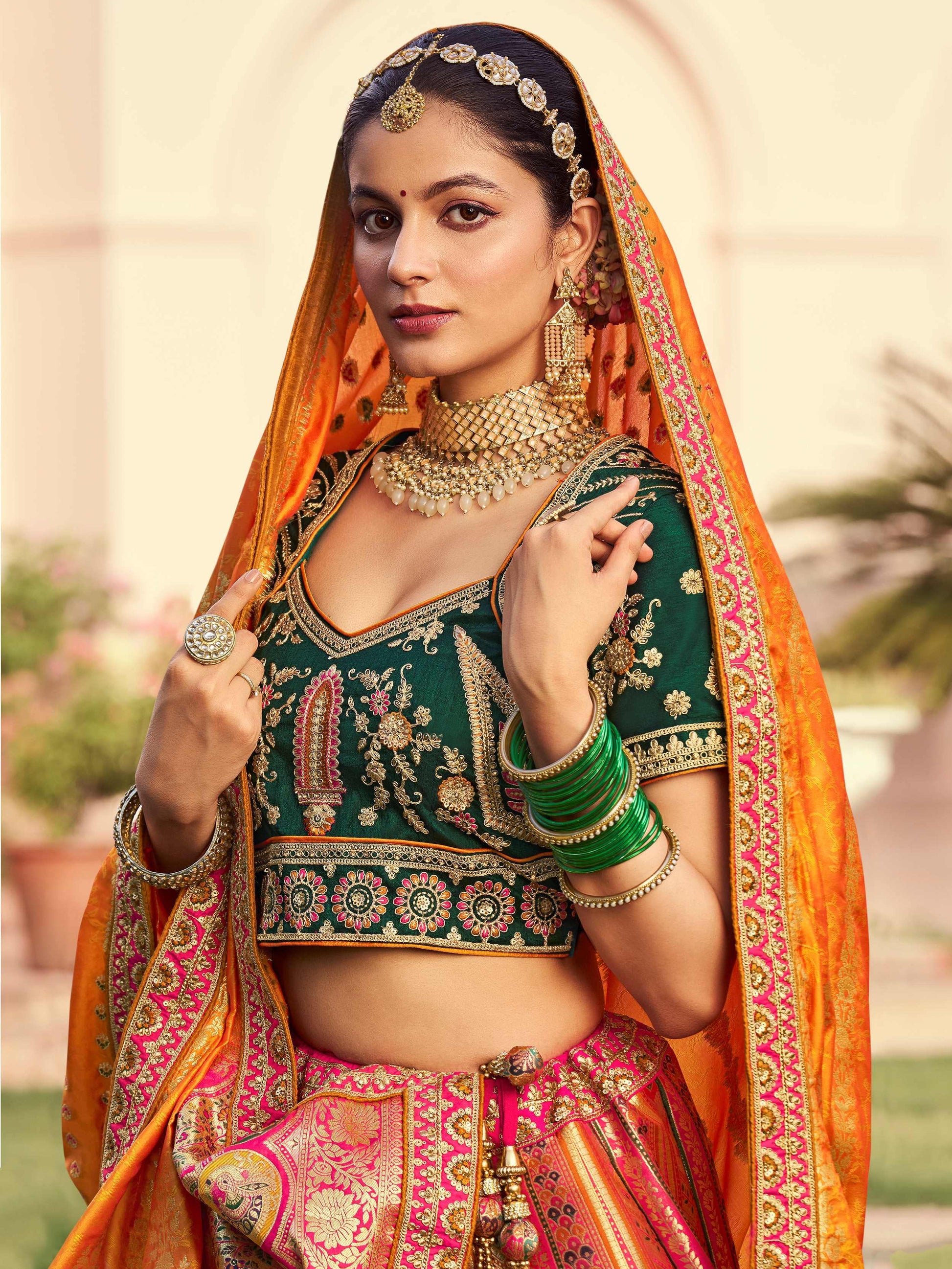 Astonishing Mustard Yellow Sequins Embroidery Banarasi Silk Engagement Wear Lehenga Choli - Zeel Clothing