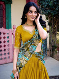 Astonishing Mustard Yellow Thread Work Silk Haldi Wear Lehenga Choli - Zeel Clothing