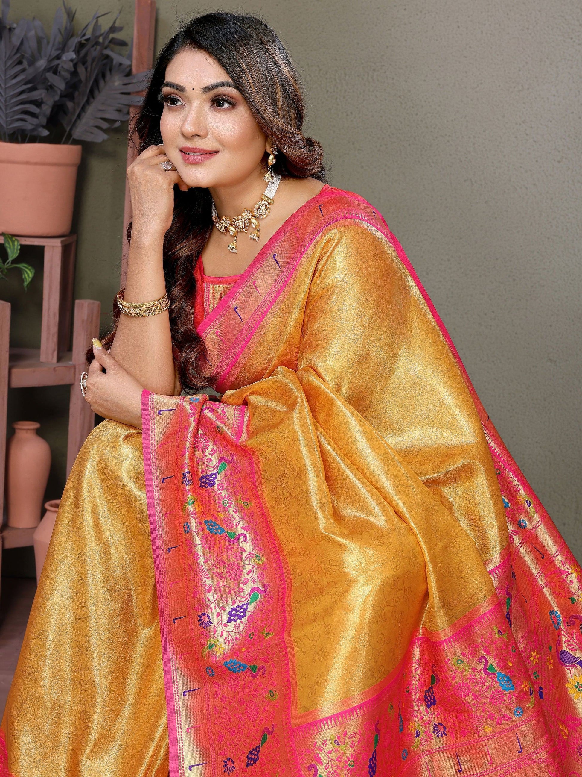 Astonishing Mustard Yellow Zari Weaving Banarasi Silk Festive Wear Saree - Zeel Clothing