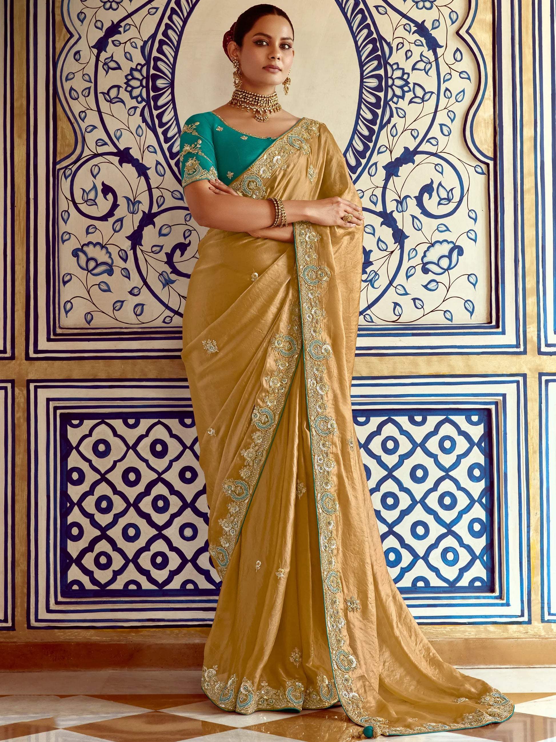Astonishing Mustered Yellow Organza Silk Bridal Saree With Blouse - Zeel Clothing