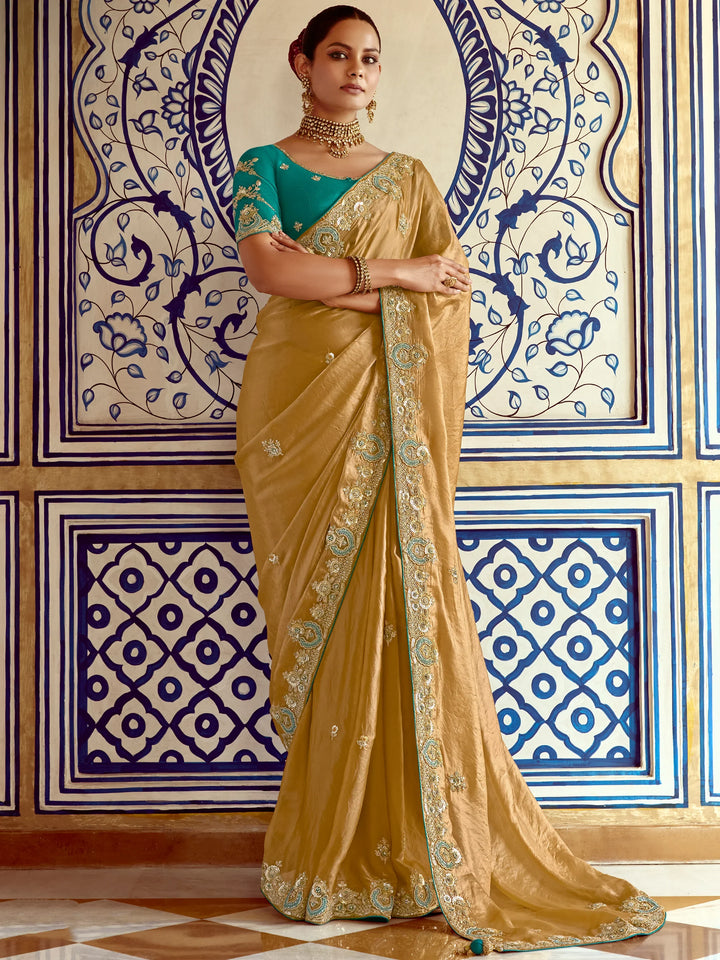 Astonishing Mustered Yellow Organza Silk Bridal Saree With Blouse - Zeel Clothing