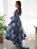 Astonishing Navy Blue Marble Print Organza Event Wear Anarkali Suit - Zeel Clothing