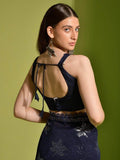 Astonishing Navy Blue Sequins Georgette Engagement Wear Saree With Blouse - Zeel Clothing